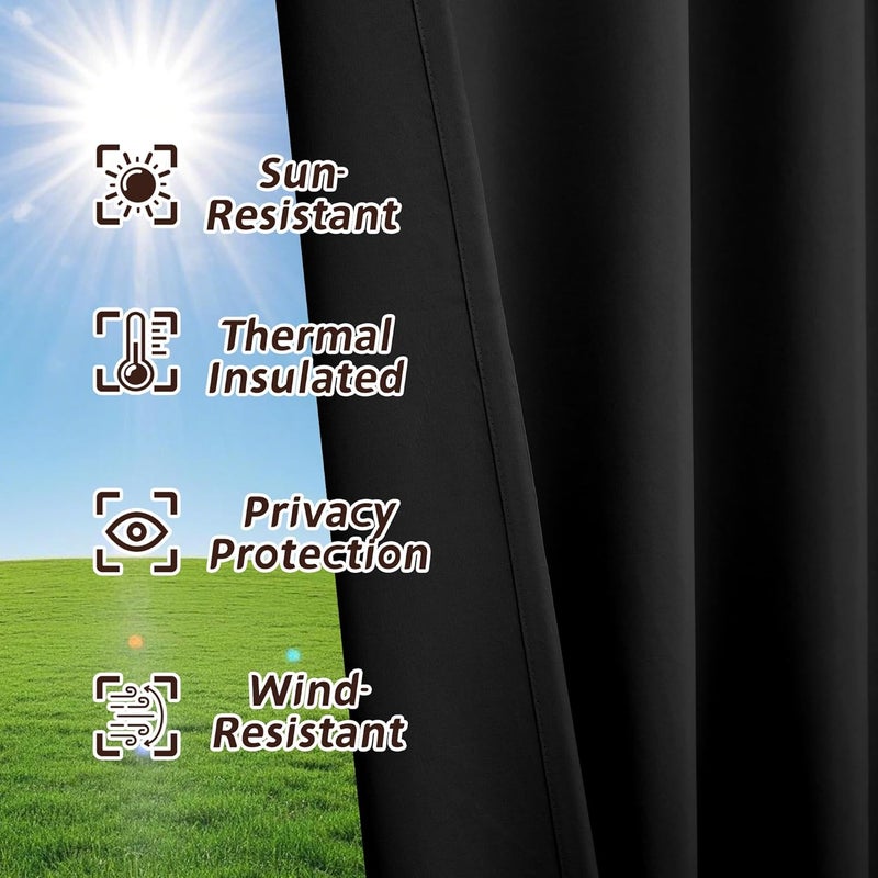 Arfntevss Outdoor Curtains for Patio Waterproof 2 Panels Blackout Curtains 84 inch Long with Zipper Top & Bottom Grommet Sun Blocking Outdoor Privacy Drape for Gazebo Porch Pergola (54x84, Black) - Image 5